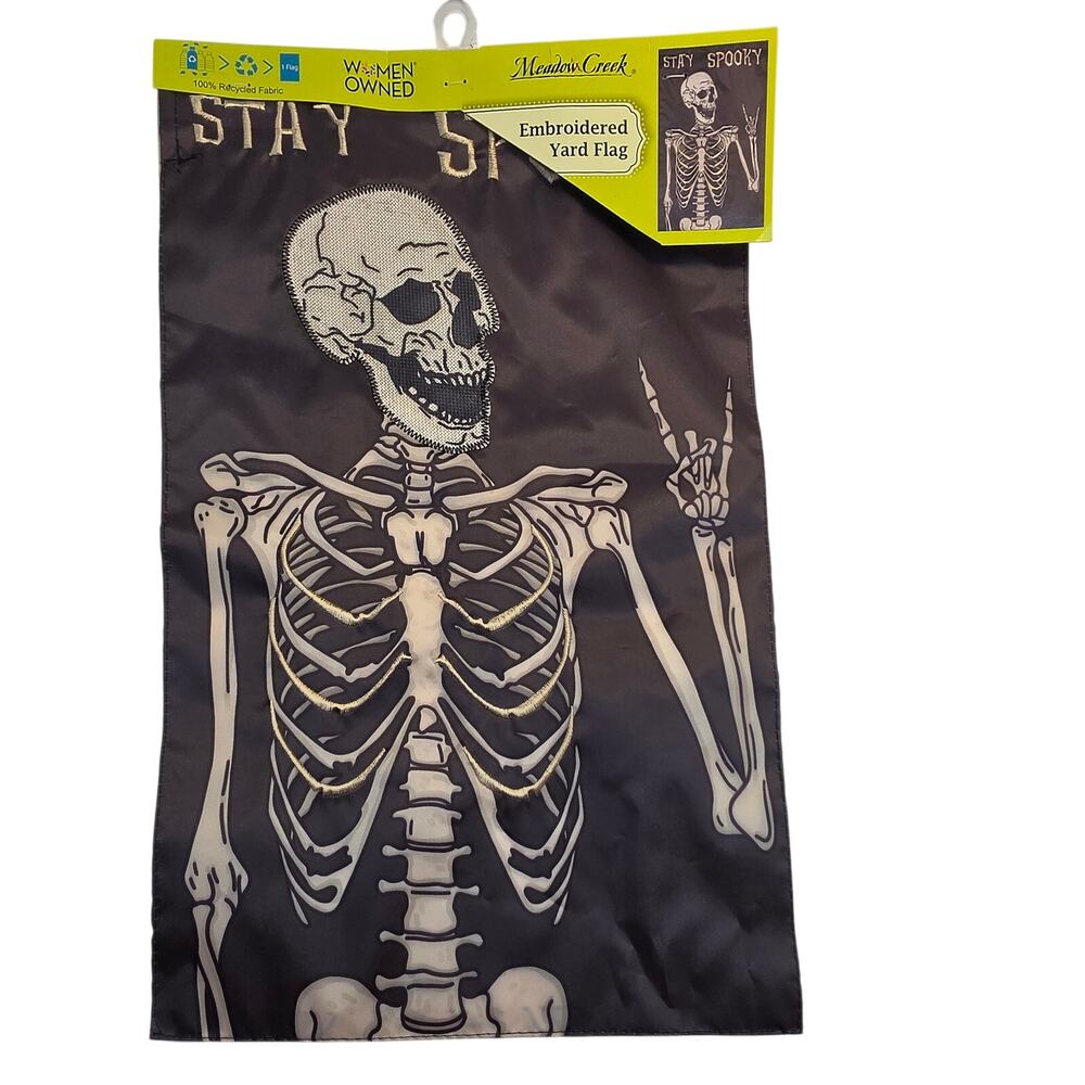 Meadow Creek Stay Spooky Halloween Skeleton Embroidered Garden Yard Flag